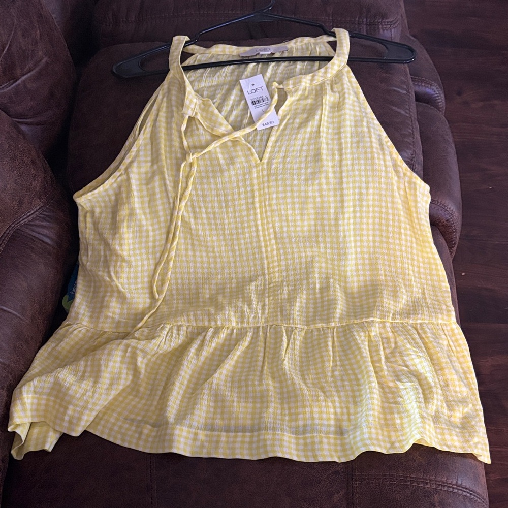 LOFT Sunny Yellow Gingham Tank Top